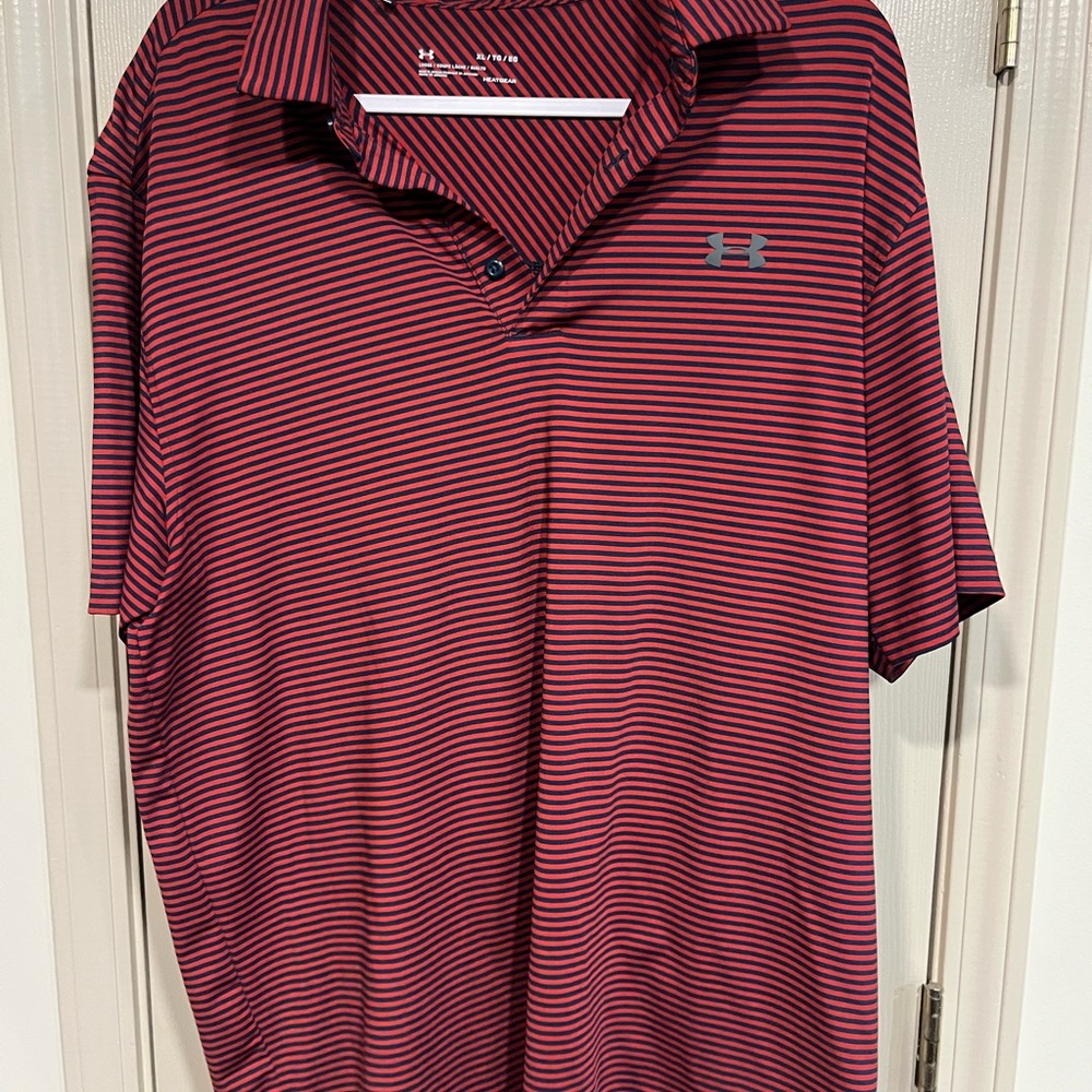 Under Armour Men’s Red with Blue Micro-Stripe Polo
